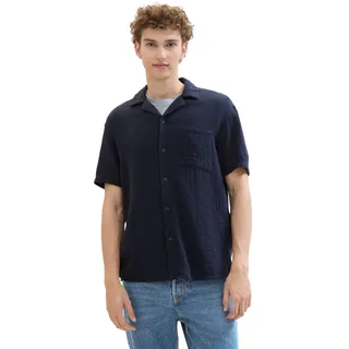TOM TAILOR Denim Herren Relaxed Fit Musselin Sommer-Hemd, 10668 - Sky Captain Blue, XXL