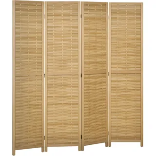 Homcom Paravent 4-teilig, 160 x 170 cm Raumteiler, Trennwand aus Bambus, Faltbarer Sichtschutz, Raumtrenner Stellwand für Wohnzimmer, Schlafzimmer, Natur
