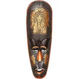 Wogeka - Elefant Gold Wandmaske - Handarbeit aus Holz, 50 cm Deko Maske 25 | Schnitzerei im Afrika Style von Bali