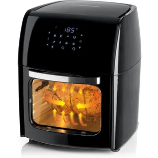 GOURMETmaxx Digitale Heißluftfritteuse 12L XXL-Ofen | Airfryer mit Timerfunktion, Touchdisplay, Drehspieß & Backgitter | fettarm, energiesparend frittieren | 8 Programme, 1800 W
