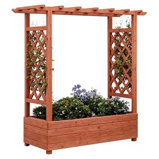 Erhöhtes Hochbeet aus Holz - Vertikaler Pflanzkasten mit Rankgitter und Dach - 110x44x113,5 cm - Für Kletterpflanzen, Blumen, Kräuter im Freien