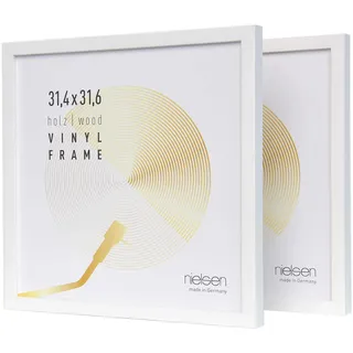 nielsen Schallplatten Rahmen, 31,4 x 31,6 cm (2er Set), Holz, Reinweiß, Vinyl Rahmen zum Aufhängen im Hoch- & Querformat, bruchsicheres Kunstglas, Vinyl Holz