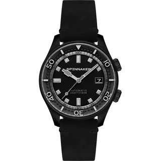 Spinnaker 42 mm Bradner Automatik-Herrenuhr in Midnight Black mit 3 Zeigern und Lederarmband SP-5062-06