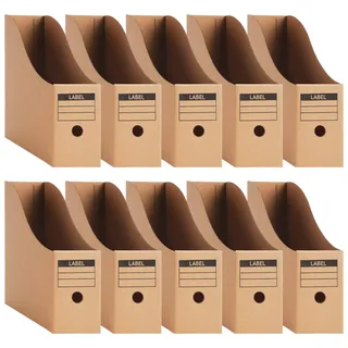 yuejuhe 10 Stück Stehsammler A4 aus Kraftpapier, Faltbarer Zeitschriftenständer, Schreibtisch Organizer, Stehordner mit Etiketten, Zeitschriftensammler Pappe für Ordner, Bürobedarf & Schreibwaren (10)