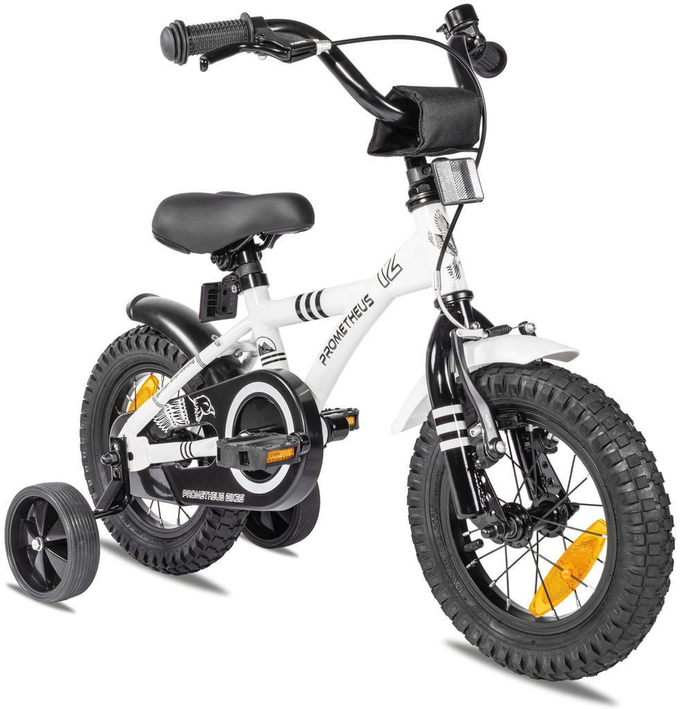 Bild von PROMETHEUS BICYCLES® Kinderfahrrad 12 in Weiß & Schwarz ab 3 Jahre mit Stützräder