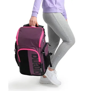 Arena Spiky III Schwimm Rucksack 45, Freizeit- und Sportrucksack aus Wasserabweisendem Material, Gepolsterte Schulterpartie, Schulrucksack, 45 Liter, Plum-neon_pink