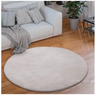 Paco Home Teppich Cadiz 630, rund, Höhe: 14 mm, Kurzflor, Uni-Farben, besonders weich, waschbar, Wohnzimmer silberfarben Ø 80 cm x 14 mm