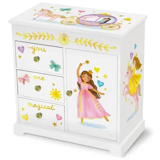 Giggle & Honey® Spieluhr Mädchen & Prinzessin Schmuckkästchen | Großer Schmuckkasten Kinder Mädchen mit Schubladen, Spieluhr Schmuckkästchen mit Prinzessin, Geschenk 5 Jahre Mädchen