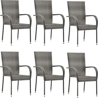 Gartenstühle Stapelbar 6 Stk. Grau Poly Rattan - Grau