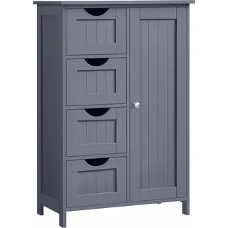 Vasagle Schmaler Badschrank mit 4 Schubladen, Grau, Frei stehend, 4 Schublade(n), 1 Tür(en), Mitteldichte Faserplatte (MDF), Drehtür - Grau