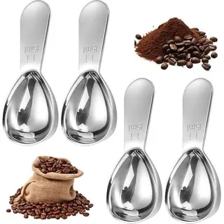 Unyqoos® 4er-Set Kaffeelöffel aus Edelstahl – rostfreie Messlöffel mit kurzem, griffigem Griff zum präzisen Abmessen von Kaffee, Zucker & Mehl - Silber