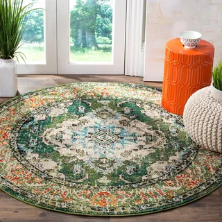 Safavieh Boho Teppich für Wohnzimmer, Esszimmer, Schlafzimmer - Monaco Collection, Kurzer Flor, Waldgrün und Hellblau, 160 x 160 cm