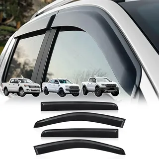 JHCHAN Windabweiser für Ford Ranger 2012–2022 Doppelkabine – Klebemontage, Getöntes Acryl, 4-teiliges Set, passend für T6 T7 T8 Wildtrak, Raptor, XL, XLT, Limited, Stormtrak, Wolftrak & Thunder