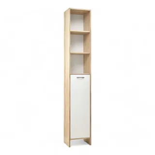 BOOM Badezimmer Hochschrank in Weiß / Sonoma Eiche Optik - Badezimmerschrank Bad Schrank mit viel Stauraum - 33 x 195 x 28 cm (B/H/T)