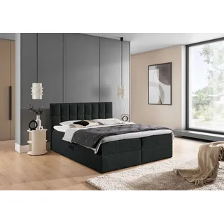 Fun Möbel Boxspringbett Schlafzimmerbett DOMINGA PREMIUM 200x220cm Stoff Coral Schwarz - Schwarz