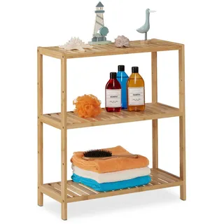 Relaxdays Badregal Bambus, 3 Ablagen, schmales Standregal, Natur