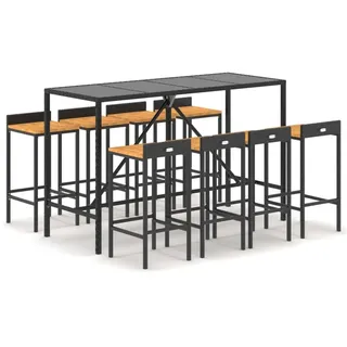 vidaXL 9-tlg. Gartenbar-Set Schwarz Poly Rattan & Massivholz Akazie - Schwarz