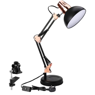 powerking LED-Schreibtischlampe mit Schwenkarm, verstellbare Architekten-Arbeitslampe, klassische Schreibtischlampe mit Klemmen, Schreibtischlampen für Zuhause, Wohnheim, Büro, zum Lesen, gold/schwarz