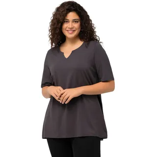 Ulla Popken Damen große Größen Übergrößen Plus Size T-Shirt, A-Linie, Tunika-Ausschnitt, Halbarm Graphitgrau 54+ 807259110-54+