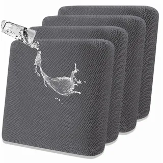 SHANNA Stretch Sofa Sitzkissenbezüge rutschfest Sofabezug: 4 Stück Outdoor-Kissenbezüge rutschfeste Magische Sofabezüge Unifarben Patio-Kissen für Gartenmöbel Geeignet für Haustiere (Dunkelgrau)