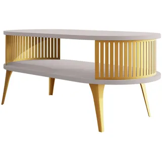 Mirjan24 Couchsitch Roenni Oval Gold , Kaschmir , Metall , Oval,Oval , 50x44x100 cm , Wohnzimmer, Wohnzimmertische, Couchtische