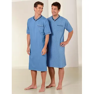 Nachthemd KINGS CLUB "Kurzarm-Nachthemden", Herren, Gr. 52/54, Kurz, blau, 100% Baumwolle, unifarben, Kleider Nachthemd