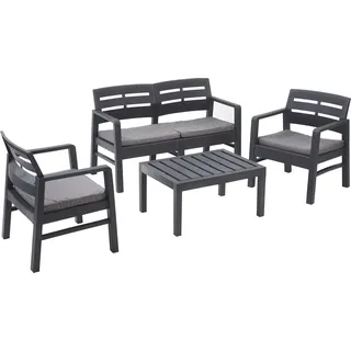 Outdoor-Lounge-Set Dgyas, Gartengarnitur mit 2 Sesseln, 1 Sofa und 1 Couchtisch, Innen- und Außensitzgruppe mit Kissen, 100 %  Italy, Anthrazit - Schwarz