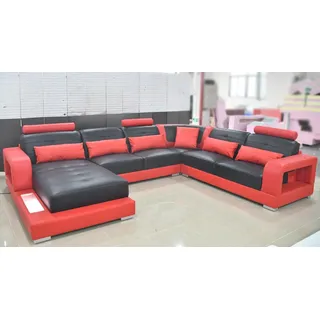 Wohnlandschaft Ecksofa U-form Eckcouch LED Beleuchtet Sofa Couch Ecksofa Sofas - Schwarz