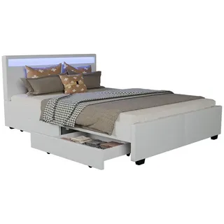 Juskys Polsterbett Lyon mit Matratze weiß 140x200cm , Weiß , Textil , 140x200 cm , Schlafzimmer, Betten, Polsterbetten