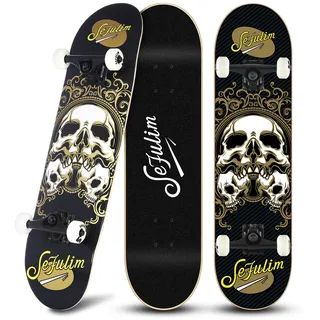 Sefulim 31 x 8 Zoll komplettes Skateboard, 7-lagig, kanadischer Ahorn, Doppel-Kick-Deck-Skateboard für Jungen, Mädchen, Teenager, Erwachsene, Anfänger