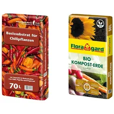 Floragard Universal Basissubstrat für Chillipflanzen 1x70 Liter & Bio Kompost-Erde 50 Liter – Pflanzerde für Blumen, Gemüse und Gehölze – mit Bio-Dünger - Gartenerde