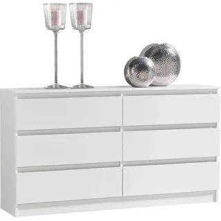 Kommode mit 6 Schubladen 140x78 cm Kommode weiß Holz Schrank Kommode mit Schubladen Sideboard Highboard Anrichte Organizer Breite 140 cm Höhe 78 cm - Weiß