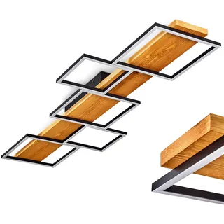 HOFSTEIN LED Deckenleuchte Pompu, dimmbare Deckenlampe aus Holz/Metall/Kunststoff in Natur/Schwarz/Weiß, Leuchte im skandinavischen Design, dimmbar über Lichtschalter, 5700 Lumen, 3000 Kelvin, 42 Watt