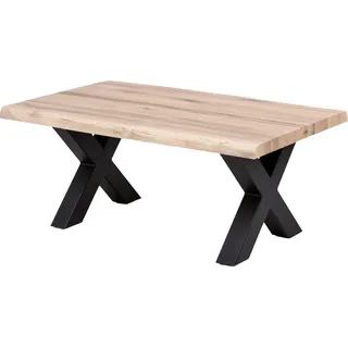 Home Affaire Couchtisch »Tristan« aus Massivholz Eiche mit Baumkante, white wash + schwarz, , 16011724-0 B/H/T: 115 cm x 45 cm x 70 cm