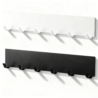 2 Stück Schlüsselbrett Ohne Bohren für Küche, Eingang, Flur, Schlafzimmer | Metall Schlüsselhalter für Die Wand mit 6 Haken, Multifunktionales Schlüsselleiste Selbstklebend Schwarz Weiß