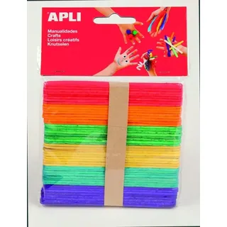 Apli Holzpolo-Sticks 114x10mm sortierte Farben -Beutel 50u-. - Bunt