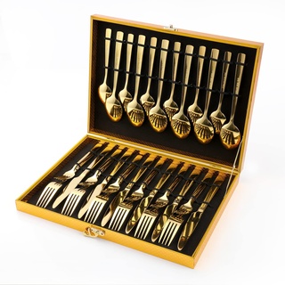 Besteck Set für 6 Personen, OGORI 30 teilig Besteck Edelstahl Gold, mattgoldenes Besteckset mit Messer, Gabel, Löffel,Besteck Edelstahl Spiegelpoliert(Griff quadratisch)