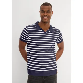 Poloshirt BONPRIX, Herren, Gr. 68/70 (4XL), blau (dunkelblau gestreift), Obermaterial: 95% Baumwolle, 5% Elasthan, regular fit, Shirts Poloshirt, regular fit Passform, Kurzarm, mit Polokragen