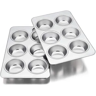 Homikit Muffinform, 2 Stück Edelstahl 6er Muffin Backblech Backform Set | 29 x 18cm Muffinblech für 6 Muffins Cupcakes Pudding Brownies, Antihaftbeschichtet, Ungiftig & Gesund, Spülmaschinenfest