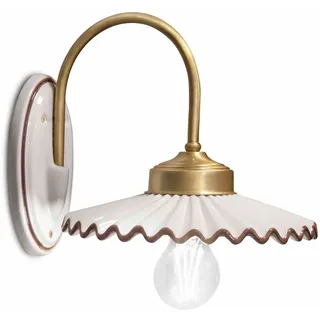 Wandleuchte Wandlampe Keramik E27 B: 23 cm Weiß Braun Messing Landhaus Stil