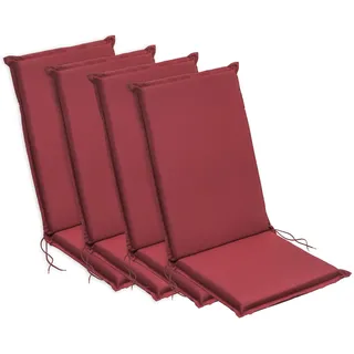 sleepling Hochlehner Auflagen 4er Set, Sitzauflagen, 120x50 cm, Rot | bequeme Gartenstuhlauflagen, Stuhlauflagen für Gartenmöbel, waschbar, Befestigungsbänder, 6 cm dick, OEKO-TEX, Made in EU