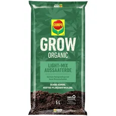 COMPO GROW ORGANIC Aussaaterde 5L - Light Mix Substrat - Erde zur Aussaat von Spezialkulturen Indoor & Outdoor - 5 Liter, Braun