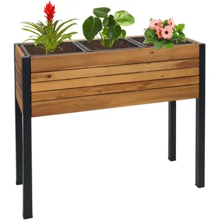 Pflanzkasten HWC-L22, Hochbeet Pflanzkübel Blumenkasten, 75x81x30cm Outdoor Alu Akazie Holz MVG-zert