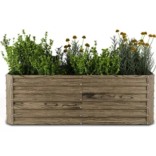 Blumfeldt High Grow Straight Hochbeet, Ergonomisches 972L Hochbeet Metall Holzoptik, Wetterfester Verzinkter Stahl Für Blumen, Kräuter & Gemüse – Rostbeständig, Offene Bodenstruktur & Einfache Montage - Braun