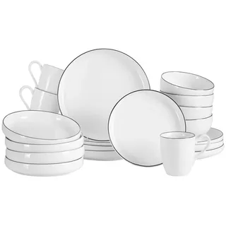 Novel Kombiservice , Schwarz, Weiß , Keramik , 20-teilig , Uni , 350 ml,760 ml , Lfgb , handbemalt, lebensmittelecht , Geschirr, Geschirrsets, Kombiservice