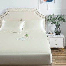 Damier Satin Spannbettlaken 180x200cm Weiß Seide Glänzend Spannbetttuch Hochwertiges Satin Deluxe Bettlaken, geeignet für Matratzen bis 25cm