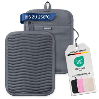 Bellphany 2er Set rutschfeste Silikon Topflappen - Topfhalter zum Kochen & Backen, hitzebeständig bis 250°C, Anthrazit