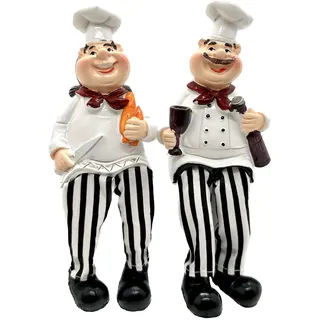 KiaoTime Set von 2 Home Kitchen Decor Chef Figuren Brot & Wein mit baumelnden Beinen, Regalsitzer, Figur Statue für Küchenregale, Schrank, Arbeitsplatte, Fensterbank