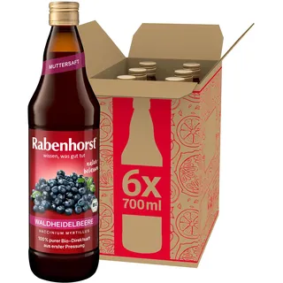 RABENHORST Waldheidelbeere Muttersaft BIO 6er Pack (6 x 700 ml) - 100% purer Waldheidelbeer-Direktsaft aus erster Pressung