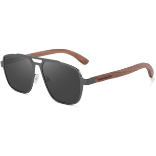 GREENTREEN Holz sonnenbrille, Polarisiert Pilotenbrille für Herren und Damen mit Rahmen aus Zebraholz und Polarisierte Gläser